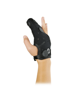 Attelle thermoformable Exos Doigt Externe pour Fracture phalangienne des 2ème et 3ème doigts et des métacarpiens correspondants. Légère, lavable, réglable.